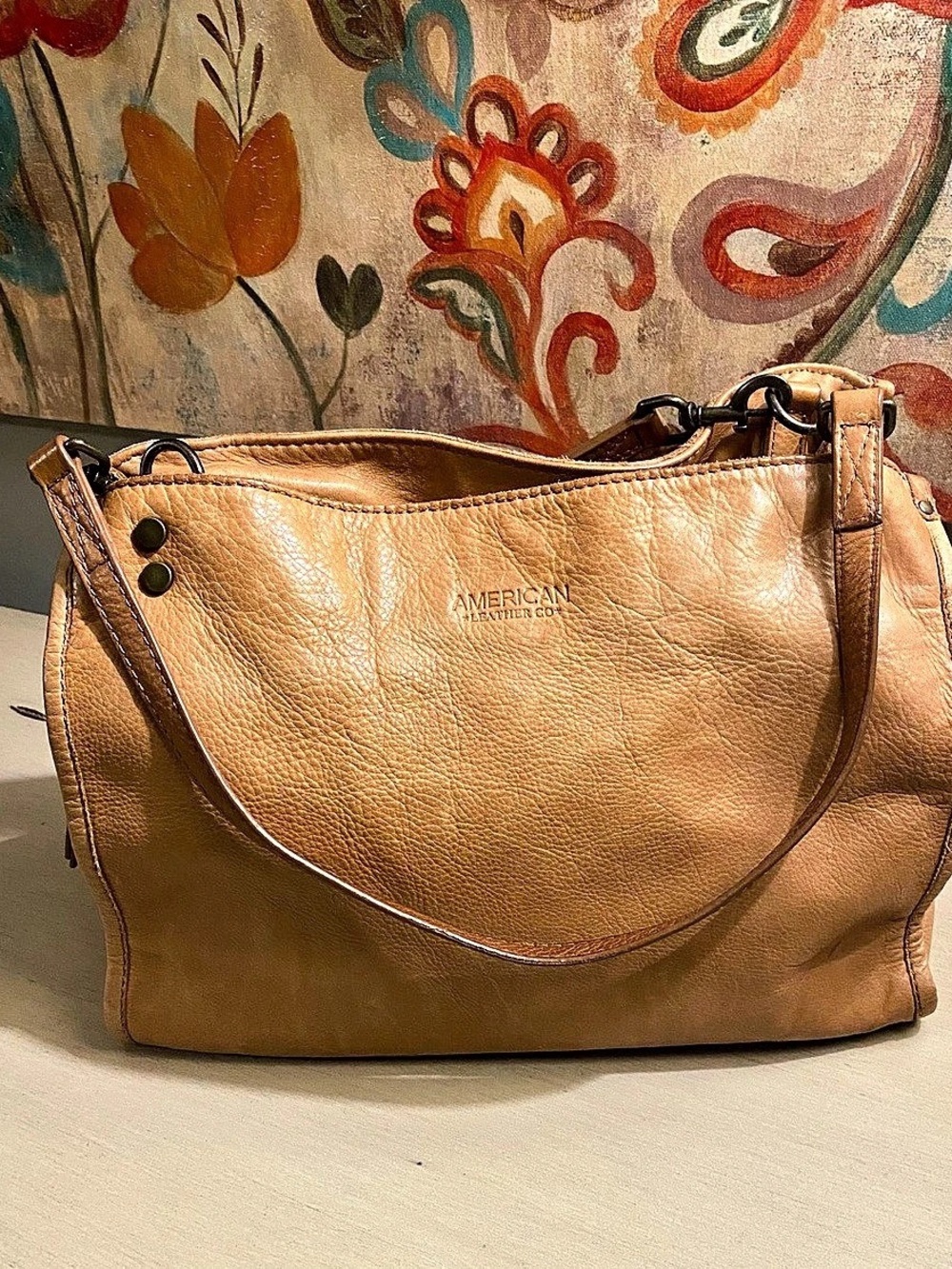 American Leather Co. Leather Lenox Triple Entry Shoulder Bag in Natural Leather